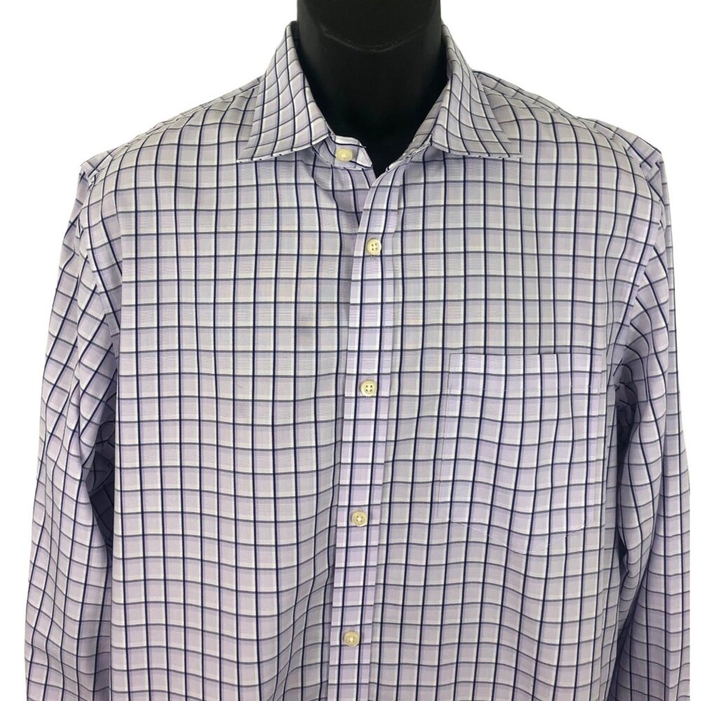 Banana Republic Classic Fit Men's Size L  16-16 1/2 Purple Plaid Button Up Shirt - Picture 3 of 6